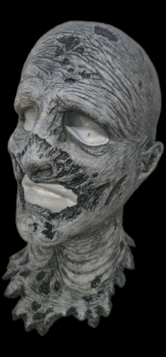 Grayish zombie silicone head mask with detailed textures