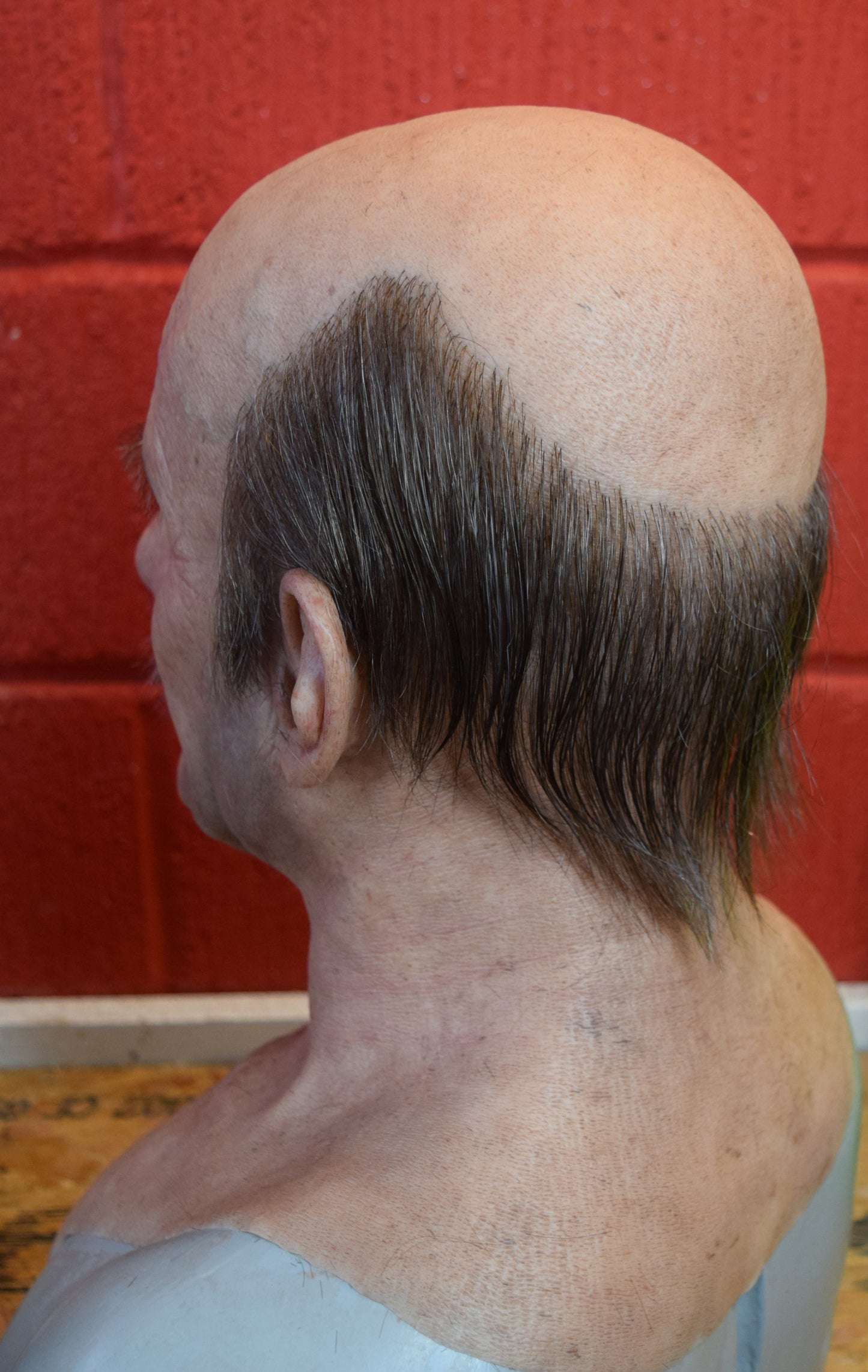 Stan old man with hand punched eyebrows, mustache and a horseshoe of hair