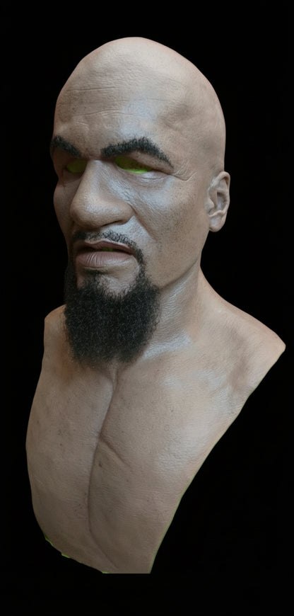 Bald black man silicone mask goatee moustache bushy shaped eyebrows
