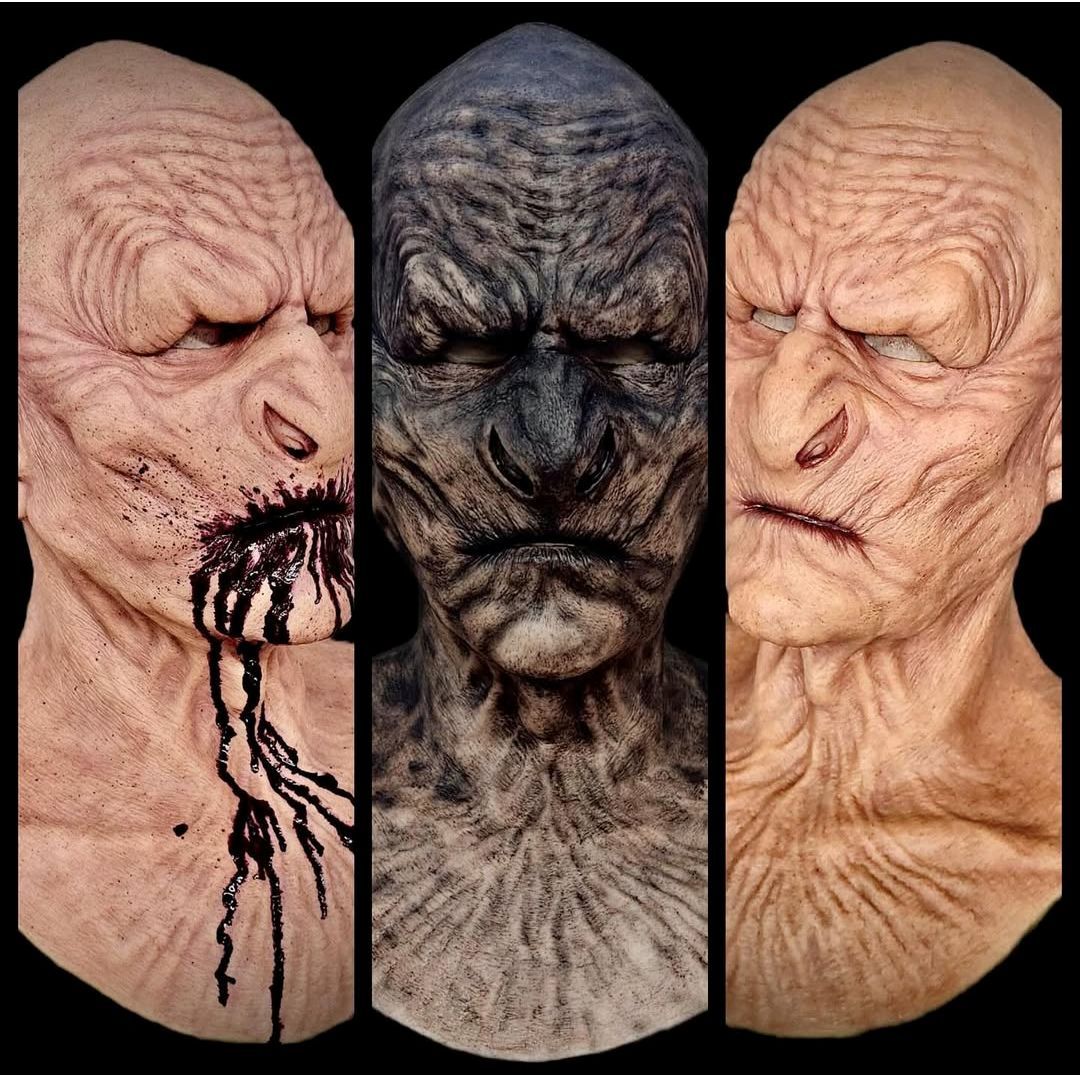 Three Orc vampire Goblin alien like masks with detailed textures and expressions 